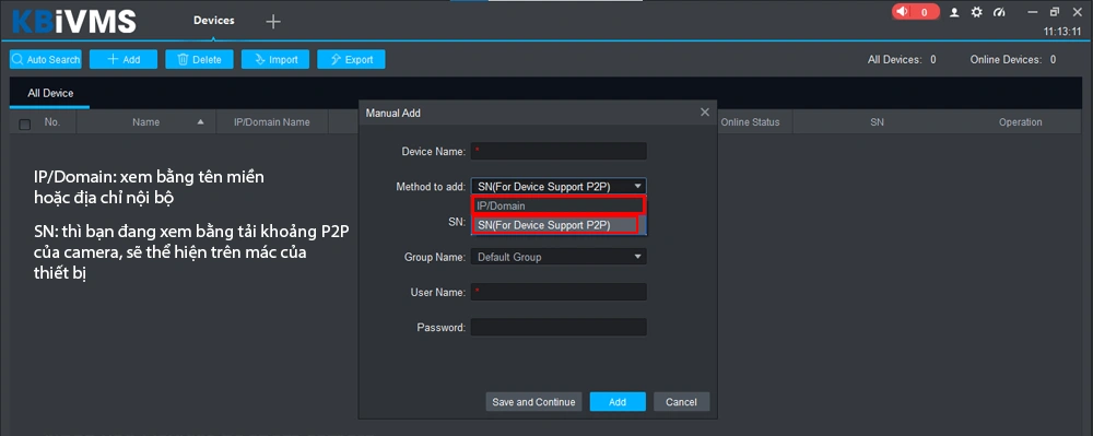 thêm camera để xem trực tiếp