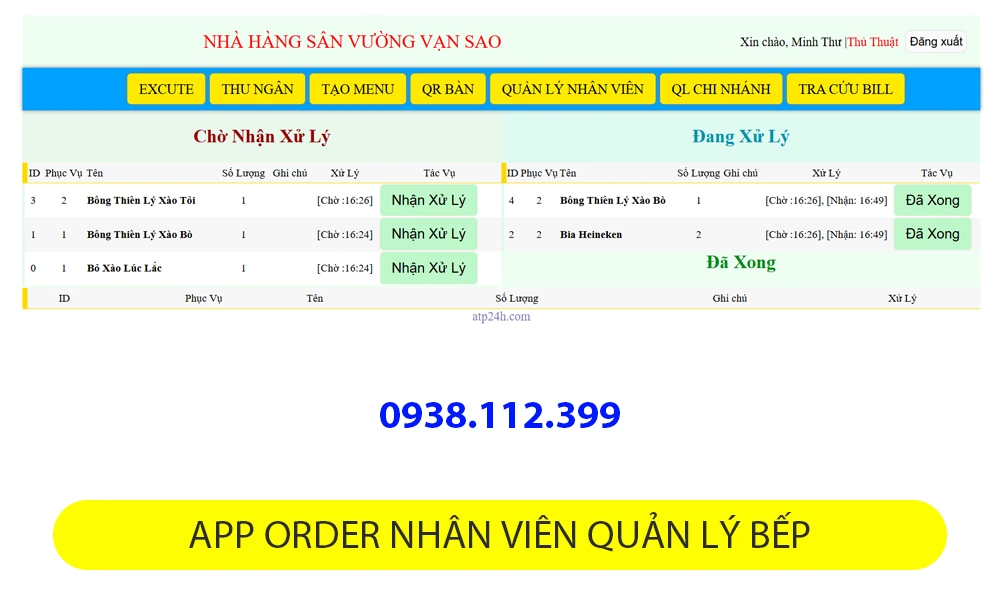 app order cho nhân viên giúp quản lý bếp