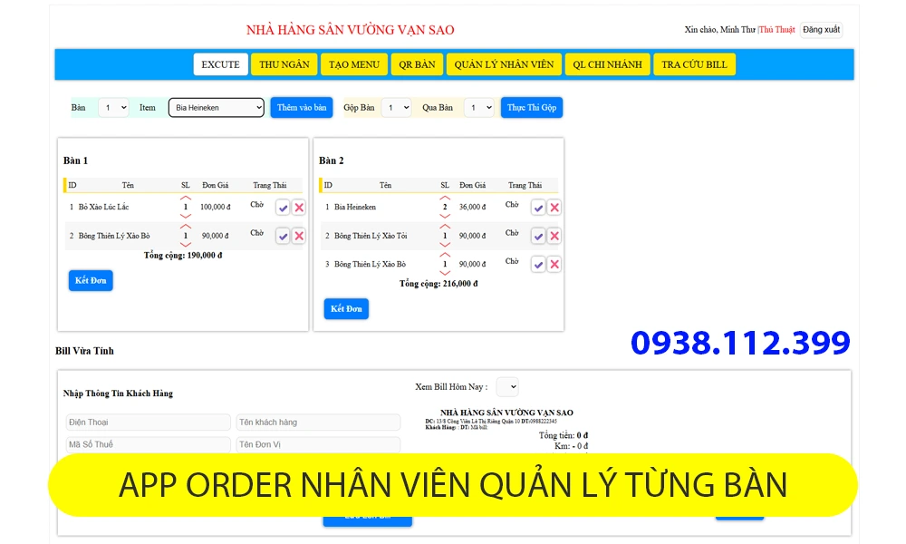 app order cho nhân viên giúp quản lý từng bàn dễ dàng