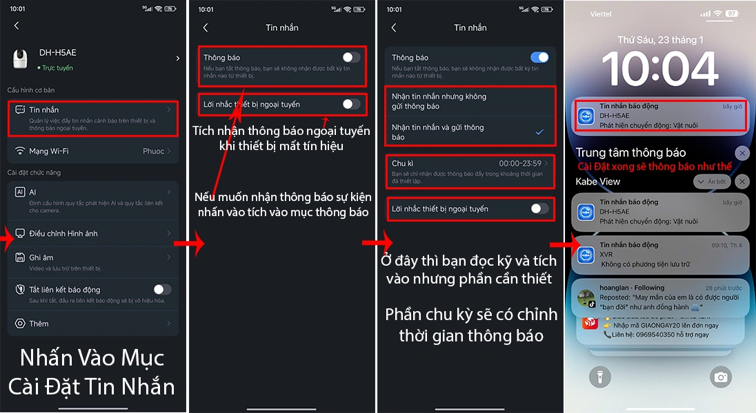 bật tắt thông báo camera kbvision trên điện thoại