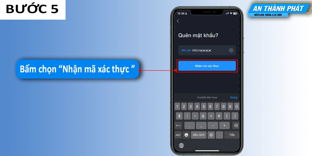 Bấm "Nhận Mã Xác Thực"