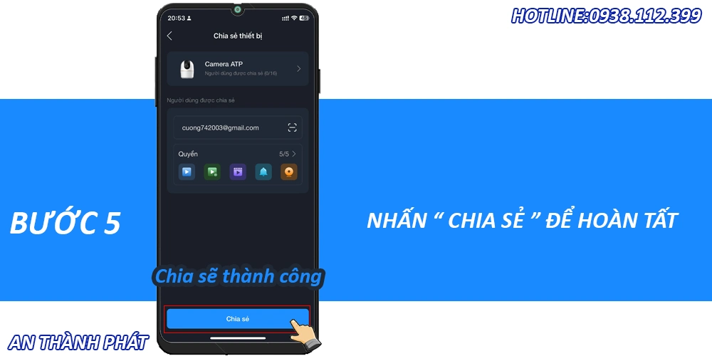 Hoàn tất chia sẽ camera dahua trên điện thoại 