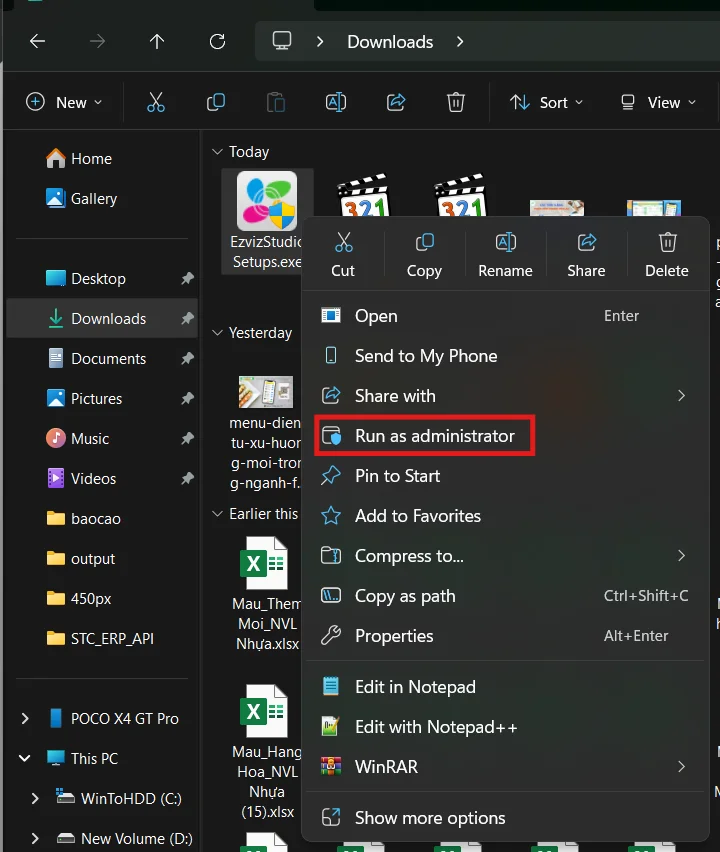 run as administrator cài phần mềm ezviz pc