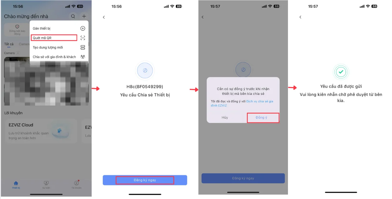 cấp quyền chia sẻ camera Ezviz