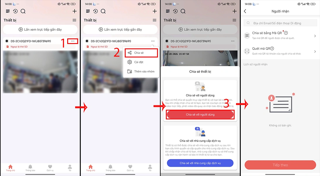 chọn camera muốn chia sẽ