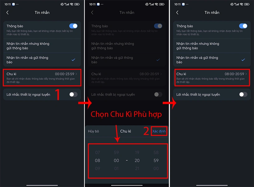 chọn chu kì thông báo cho camera kbvision