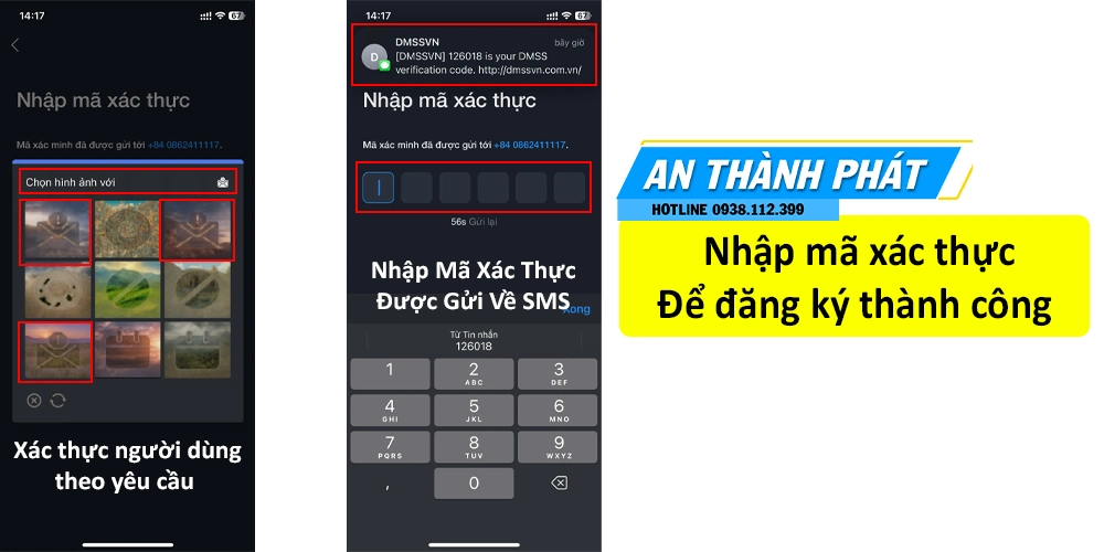 nhập mã xác thực để đăng ký 
