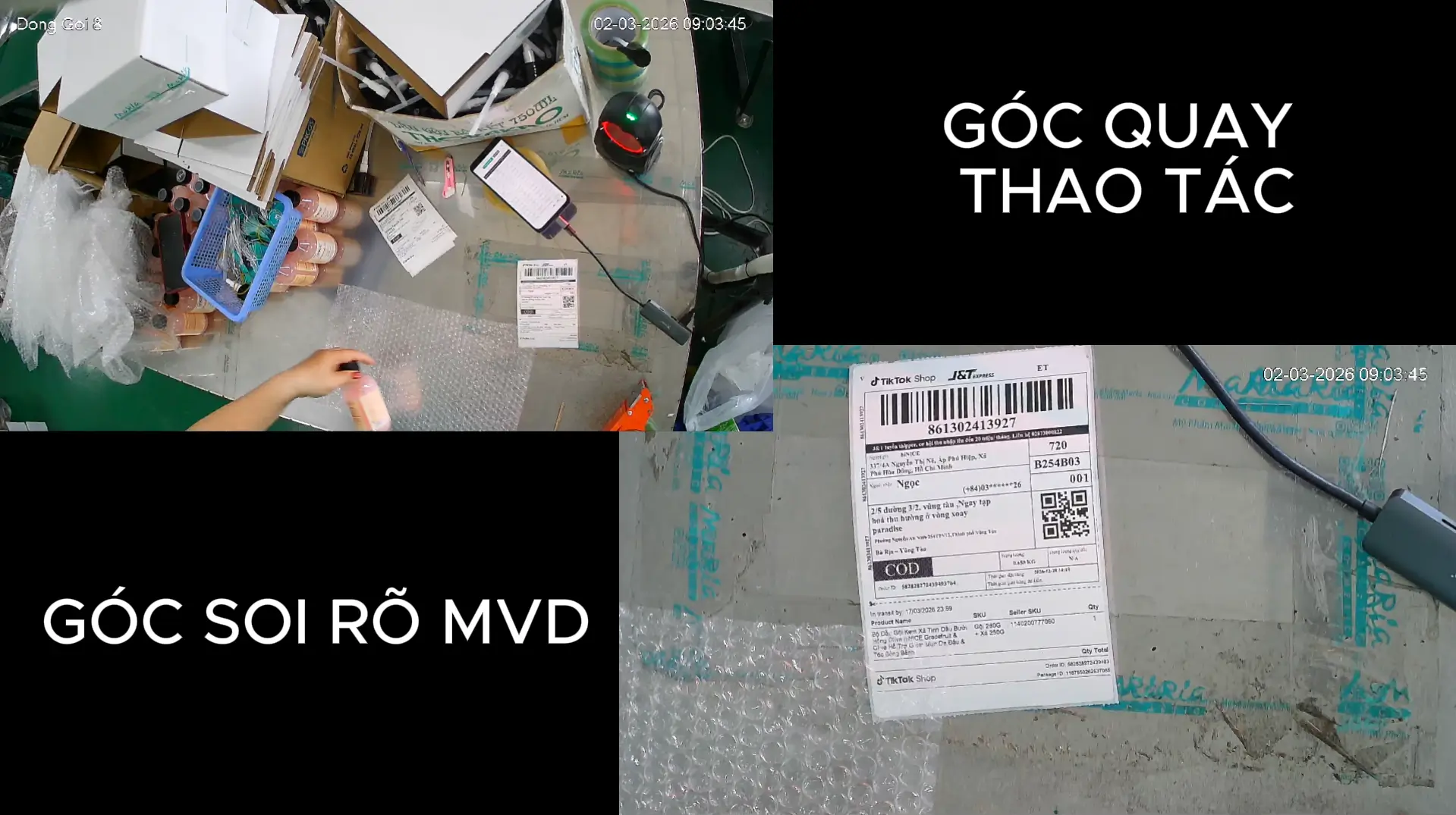 hình ảnh demo 2 góc quay video đóng hàng