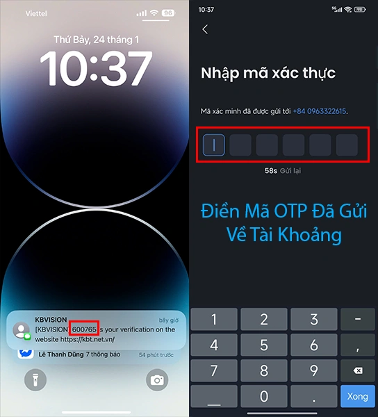 nhập mã OTP