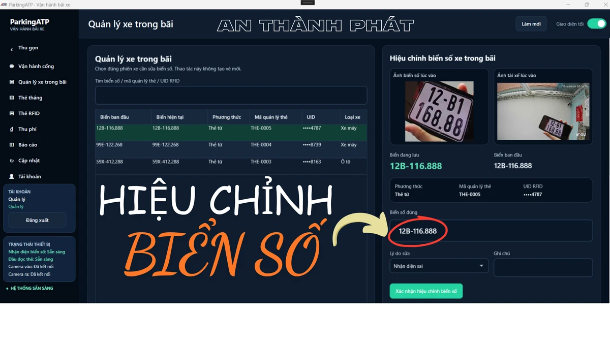 chức năng hiệu chỉnh biển số
