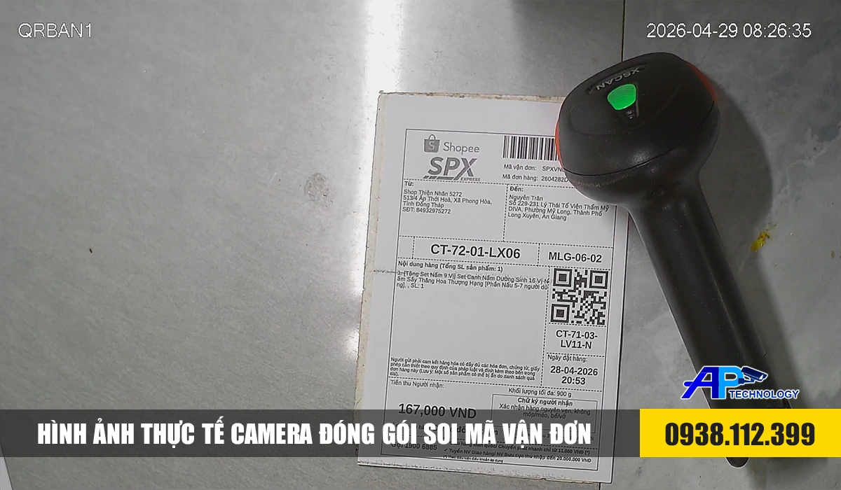 hình ảnh thực tế camera đóng gói quét mã vận đơn