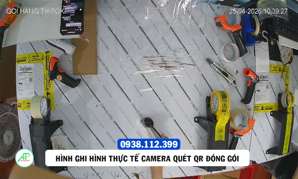 hỉnh ảnh demo thực tế lắp camera quét qr quay video đóng gói tại khách hàng