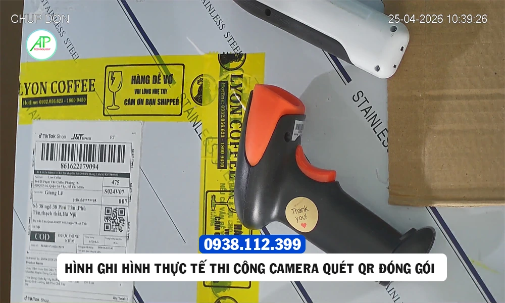 hỉnh ảnh demo thực tế lắp camera quét qr quay video đóng gói tại khách hàng