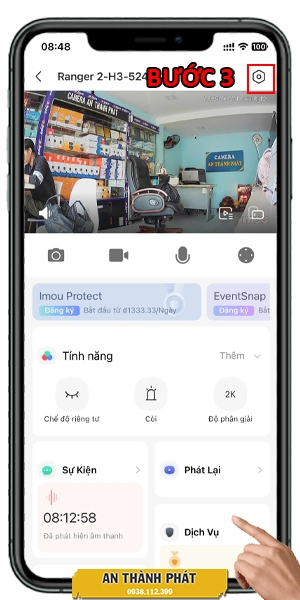 vào phần cài đặt của cmaera imou 