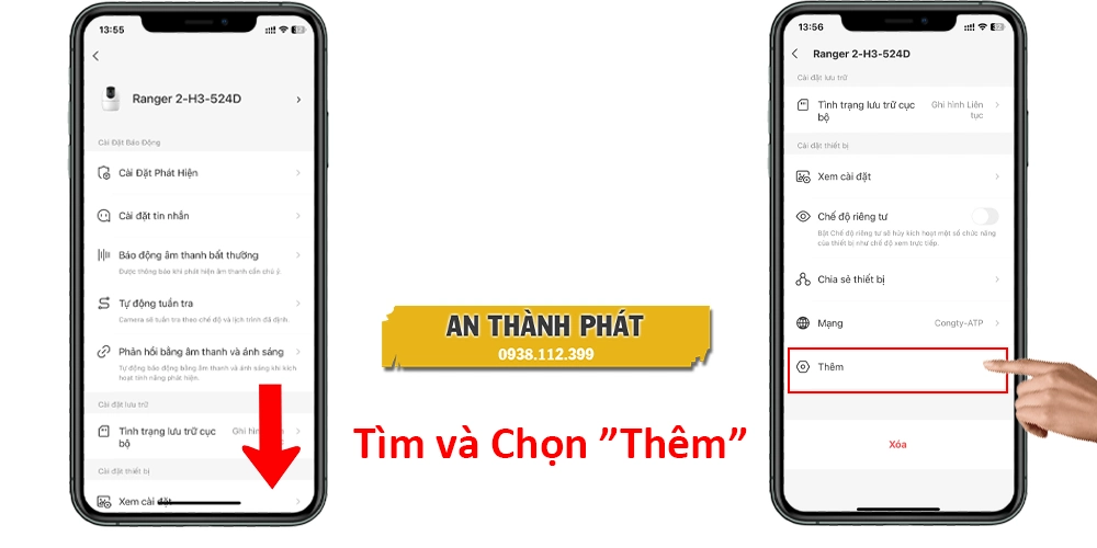 Kéo xuống dưới phần "Cài Đặt" chọn "Thêm"