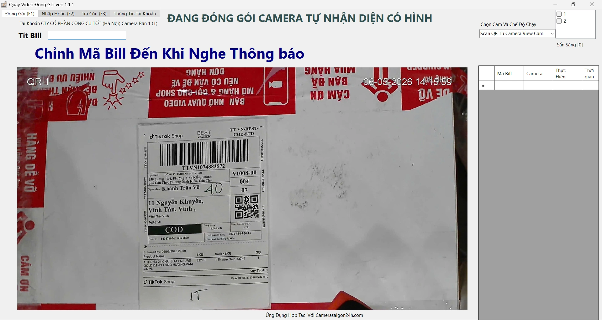 Lắp Camera Quét Mã Vạch Tự Động