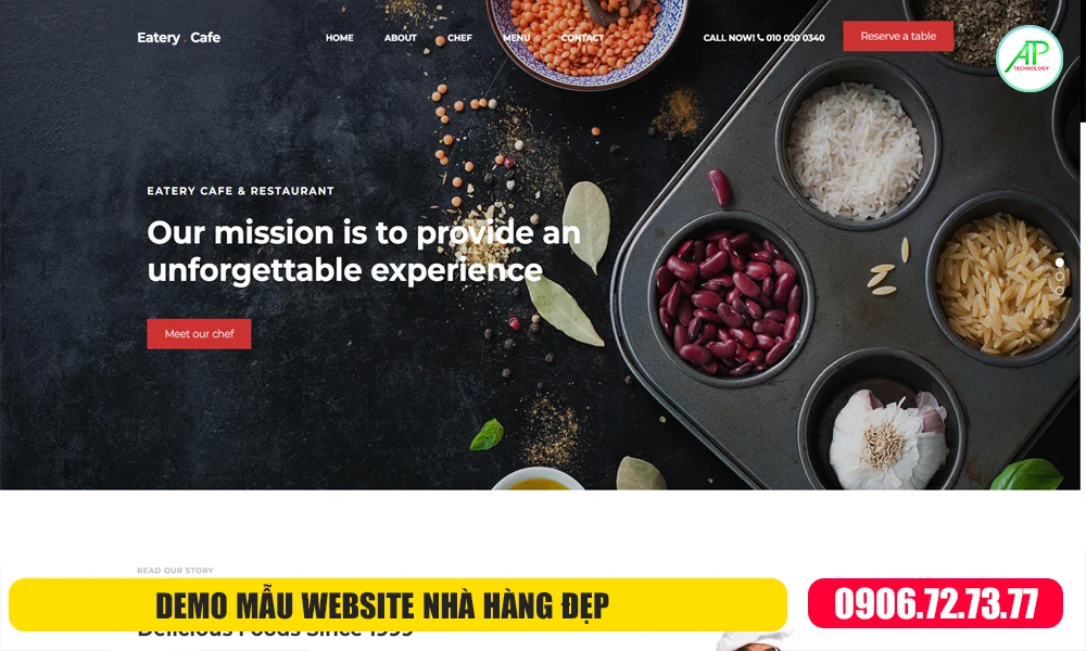 mẫu website nhà hàng đẹp mắt, chuyên nghiệp