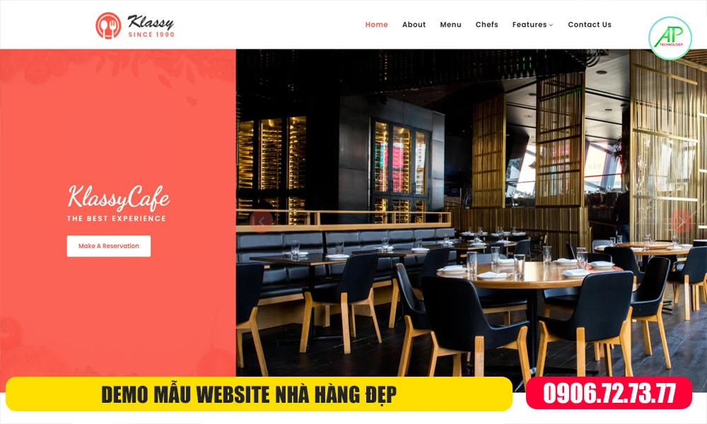 mẫu website nhà hàng đẹp mắt, chuyên nghiệp