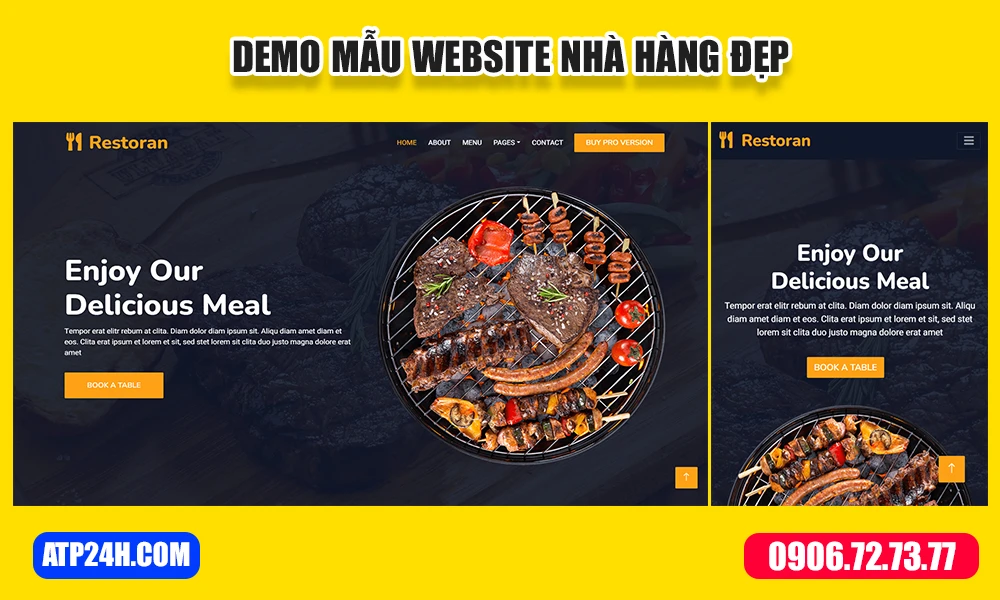 mẫu website nhà hàng đẹp mắt, chuyên nghiệp