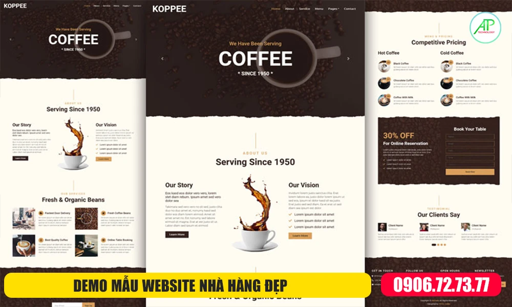 mẫu website nhà hàng đẹp mắt, chuyên nghiệp