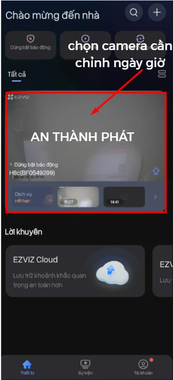 setup ngày giờ camera ezviz bước 1