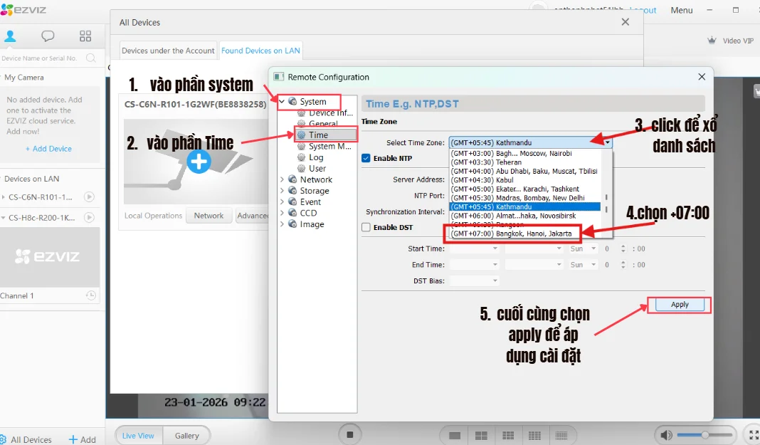 setup ngày giờ camera ezviz trên pc bước 3