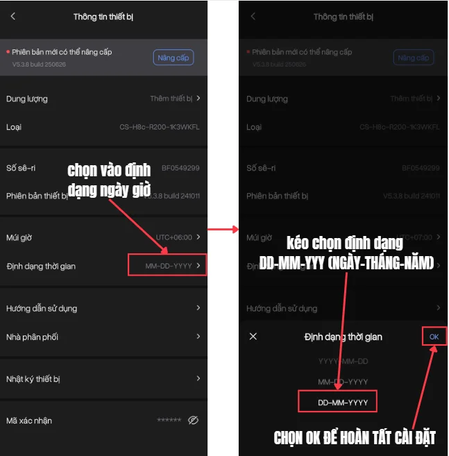 setup ngày giờ camera ezviz bước 5