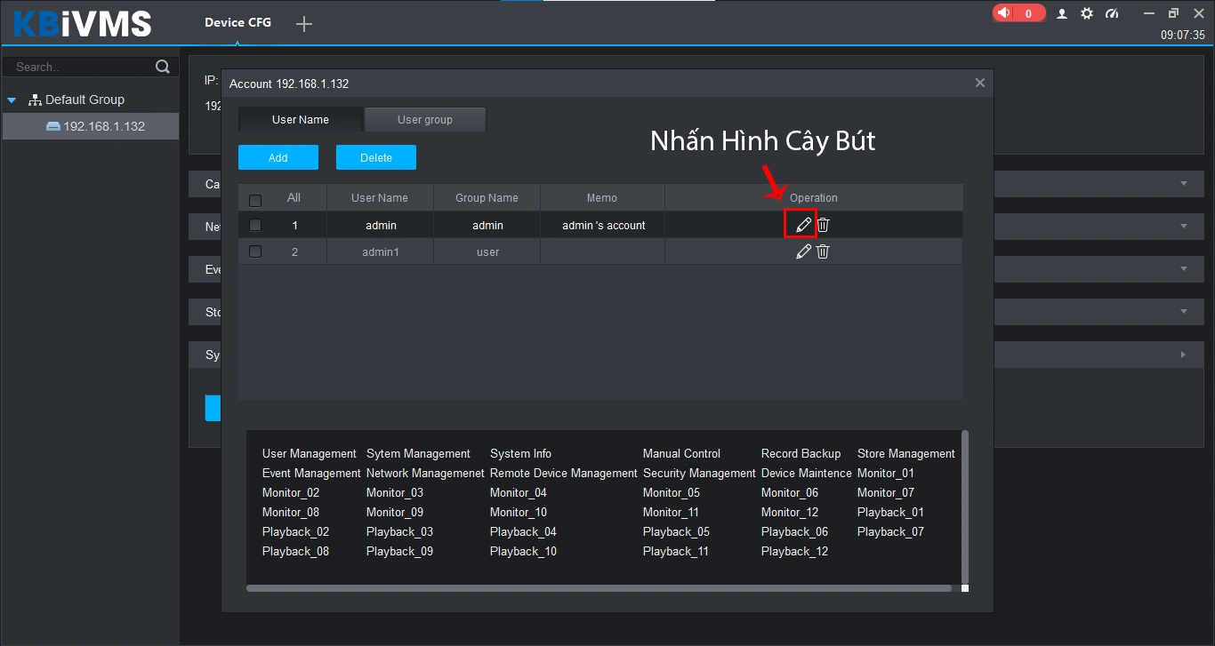 nhấn vào hình cây bút để đổi mật khẩu