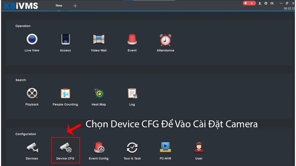 nhấn devicee cfg để vào phần cài đặt
