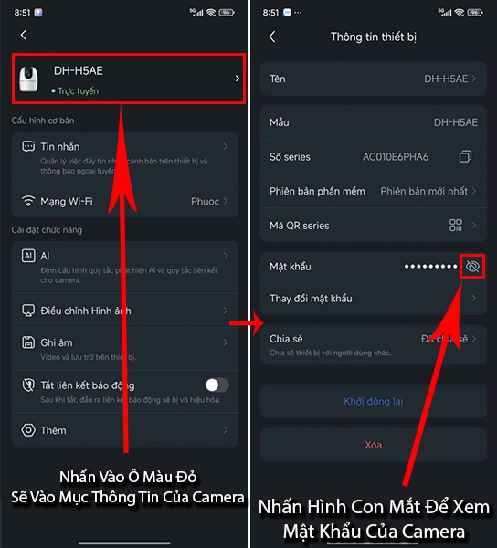 xem thông tin của camera