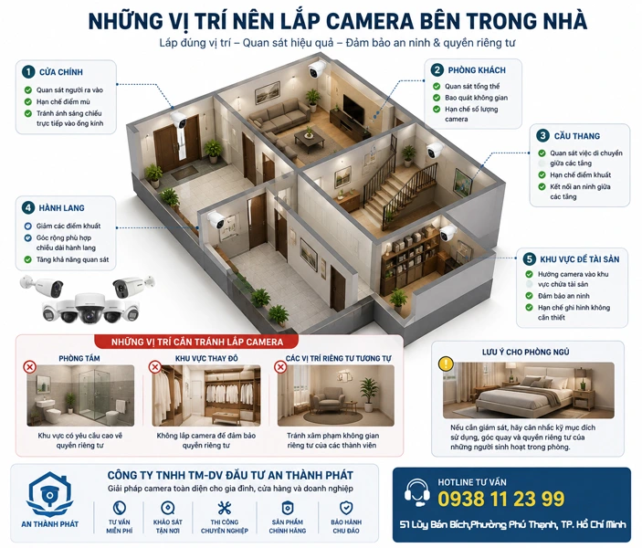 những vị trí lắp dặt camera quan sát minh họa khi lắp đặt