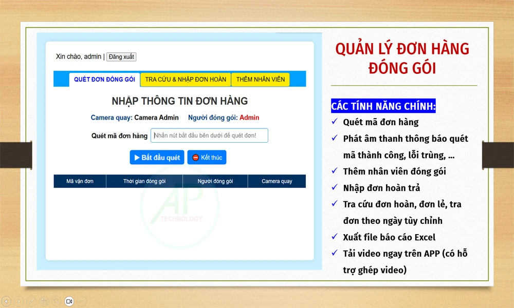 phần mềm camera quay video đóng gói