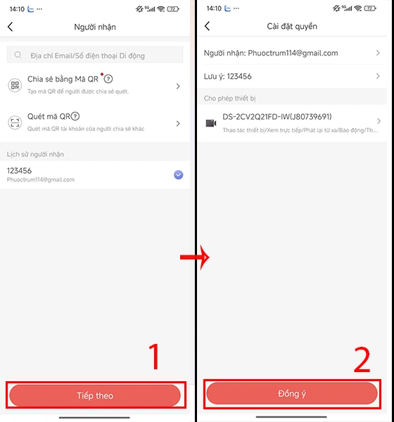 sau khi quét mã qr tiến hành cấp quyền