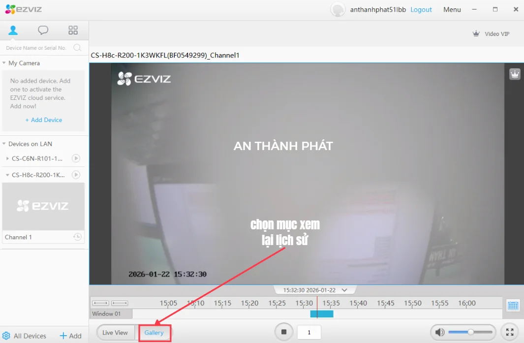 chọn mục xem lại camera ezviz trên máy tính