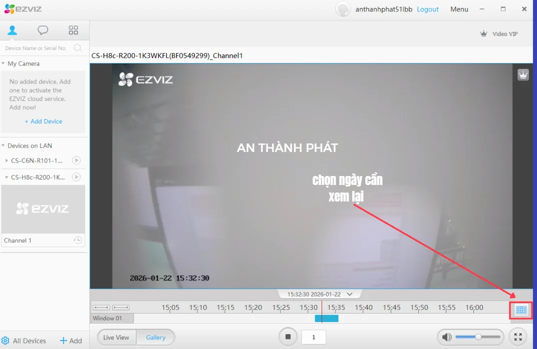 chọn ngày xem lại camera ezviz