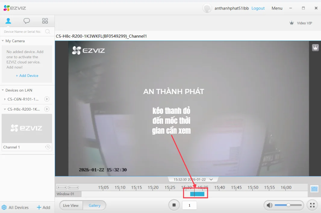 chọn khoảng thời gian xem lại camera ezviz