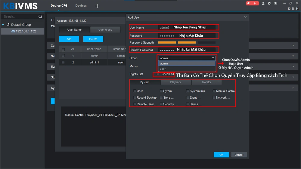 điền tên và mật khẩu sau đấy nhấn chọn quyền có thể truy cập