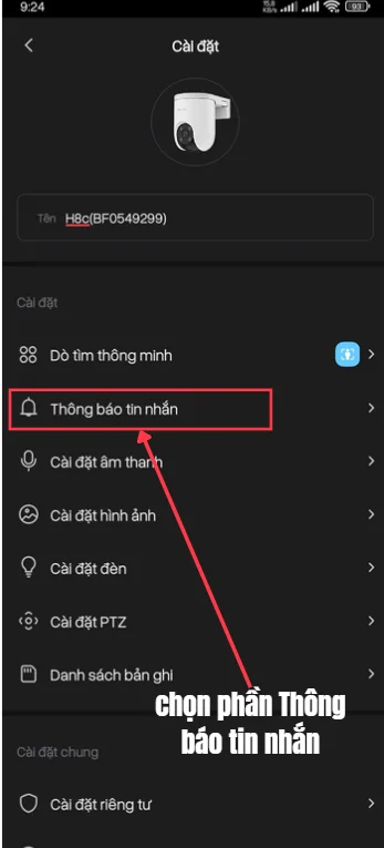 bật tắt thông báo tin nhắn bước 3