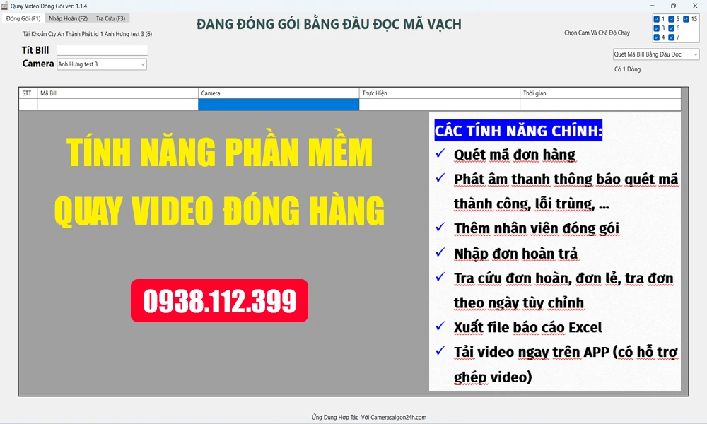 tính năng phần mềm quay video đóng hàng