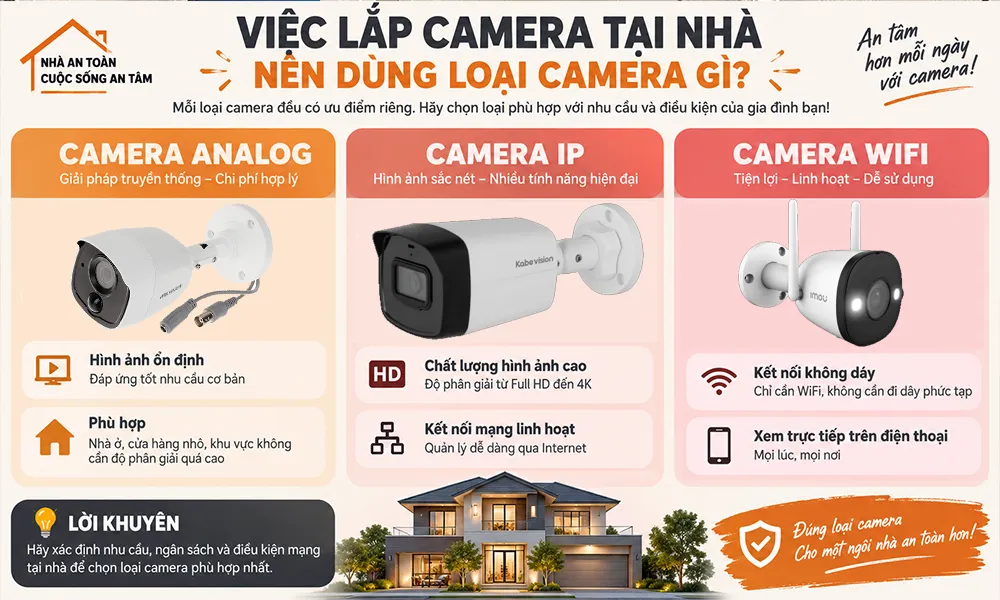 việc lắp camera tại nhà nên dùng loại camera gì