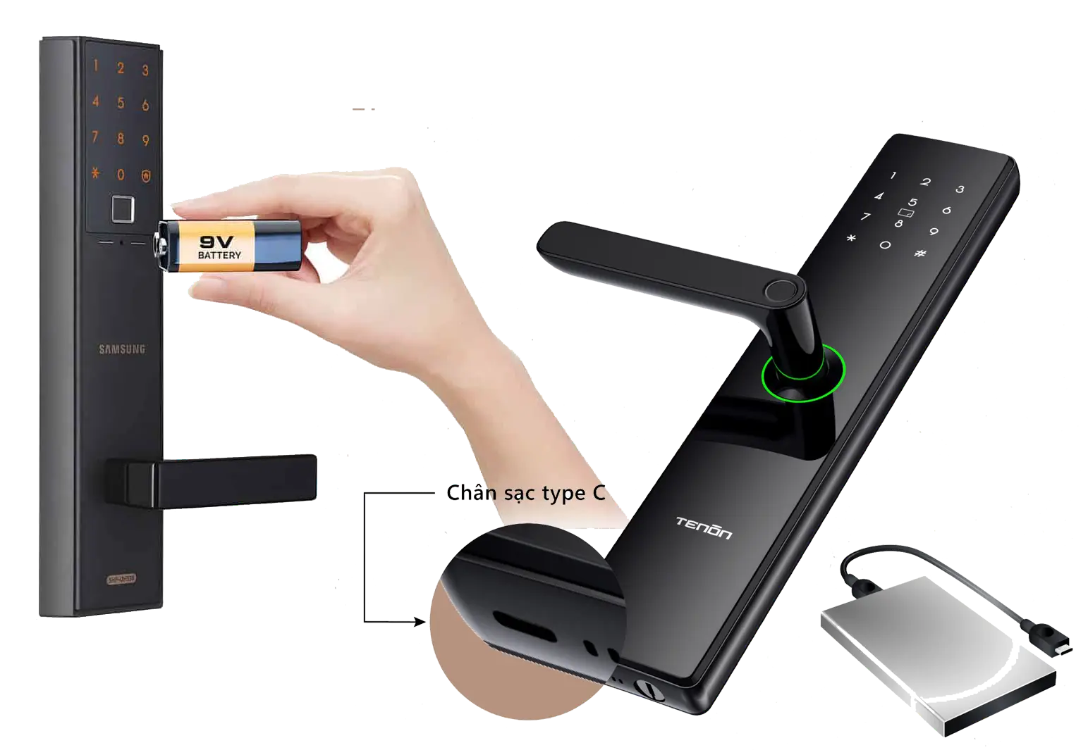 Khóa Cửa Từ Dùng Pin Sạc Lithium