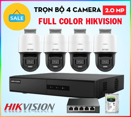 Bộ Camera Speed Dome ColorVu HIKVISION, Trọn bộ 04 camera Hikvision ColorVu, Bộ camera IP Speed Dome HIKVISION DS-2DE2C200SCG-E, lắp đặt bộ camera ColorVu HIKVISION, lắp bộ camera có màu ban đêm HIKVISION, bộ camera ColorVu HIKVISION giá rẻ,